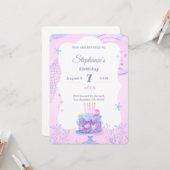 Invitation Sous la mer Anniversaire de la 7e Thème Océan de l (Devant/Arrière en situation)