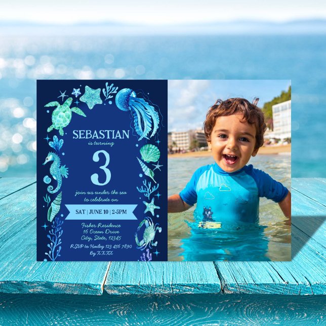 Invitation Sous la mer Aquarelle Jellyfish Sea horse Photo (Under The Sea Watercolor Jellyfish Sea horse Photo Invitation)