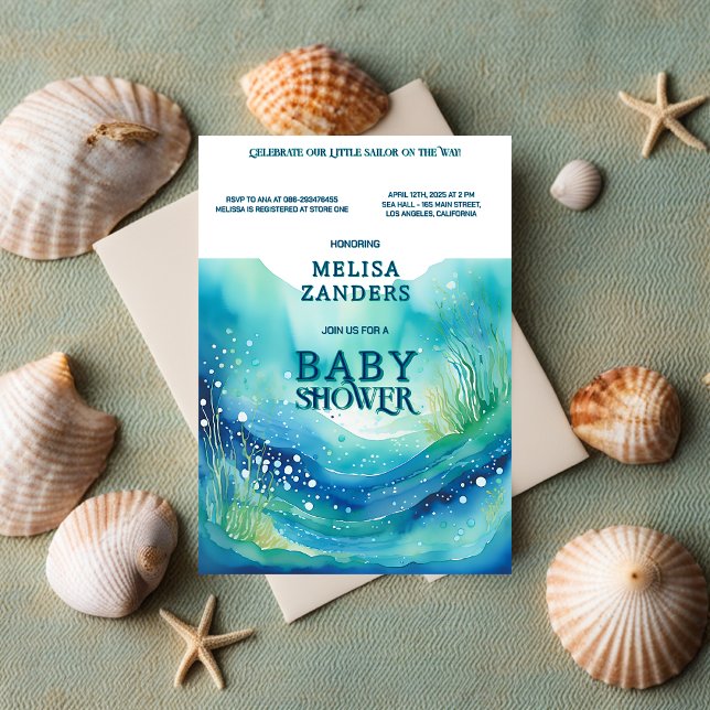 Invitation Sous la mer Baby Boy mignonne Aquarelle bulles (Under the Sea Baby Boy Cute Watercolor Bubbles )