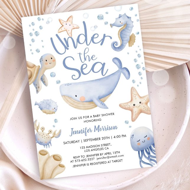 Invitation Sous La Mer ! Baby shower garçon bleu mou (Créateur téléchargé)