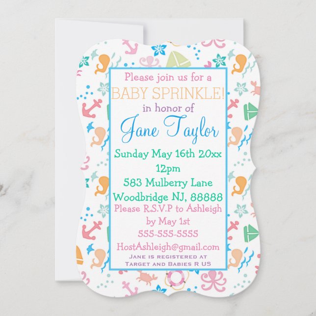 Invitation Sous La Mer Bébé Saupoudrer (Devant)