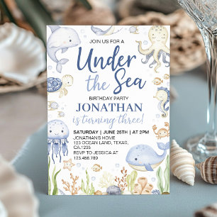 Invitation Sous la mer Bleu Océan Anniversaire de enfant d'an