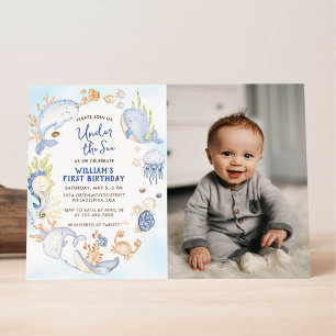 Invitation Sous la mer Blue Boy fête de premier anniversaire