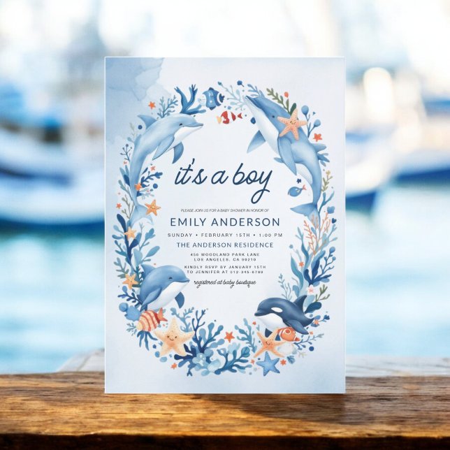 Invitation Sous la mer C'est un Baby shower bleu garçon (Créateur téléchargé)