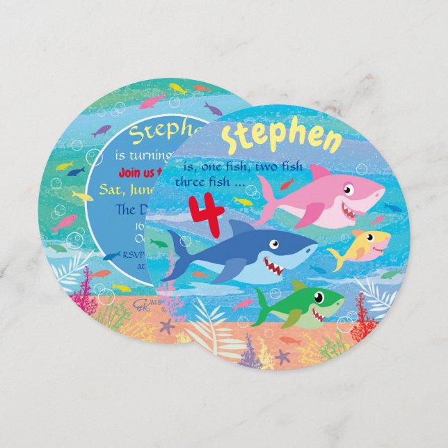 Invitation Sous la mer, fête du 4e anniversaire du requin (Devant / Derrière)