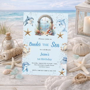 Invitation Sous la mer garçon Océan animaux 1er Anniversaire