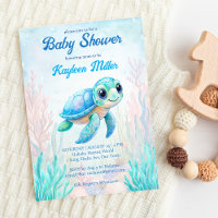 Sous la mer jolie tortue aqua bleu baby shower
