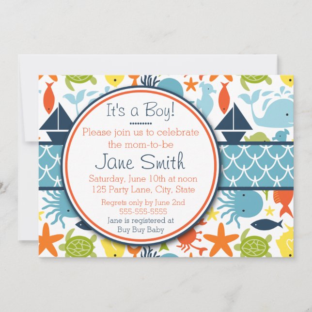 Invitation Sous la mer, le Baby shower nautique (Devant)