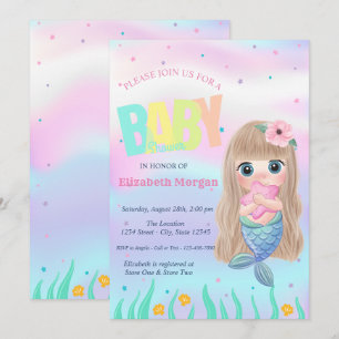 Invitation Sous la mer, Mermaid Star Baby shower holographiqu