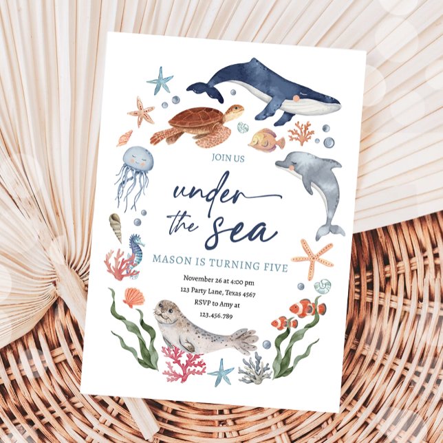 Invitation Sous la mer Nautique Océan Animaux Garçon Annivers (Créateur téléchargé)