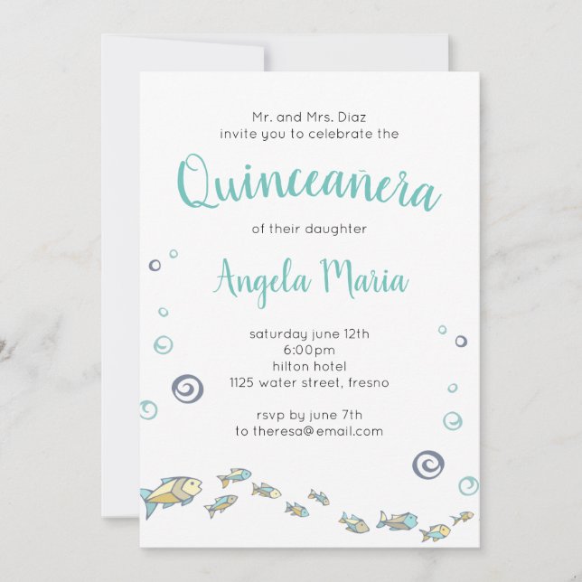 Invitation Sous La Mer Nautique Quinceañera (Devant)