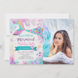 Invitation Sous la mer Notre Petite Sirène Photo Anniversaire