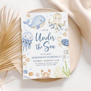 Invitation Sous la mer Ocean Animals Boy 2e anniversaire