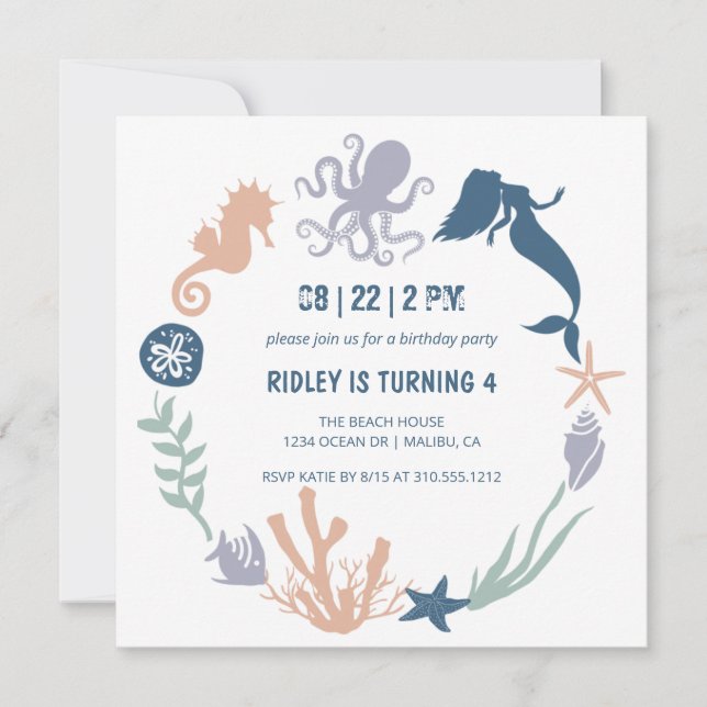 Invitation Sous la mer Océan Animaux Anniversaire (Devant)