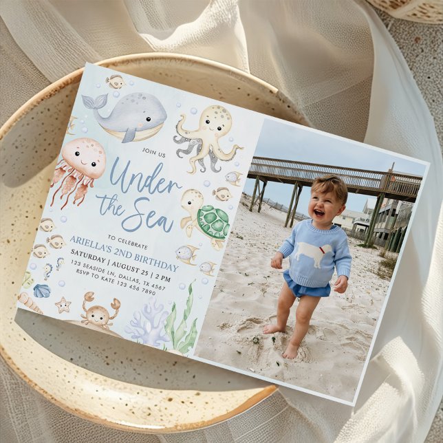 Invitation Sous la mer Océan Animaux Fête d'anniversaire Phot (Créateur téléchargé)