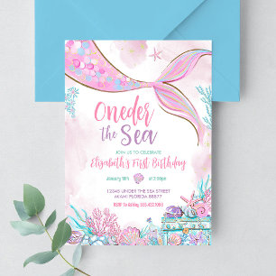 Invitation Sous la mer petite sirène premier 1er anniversaire