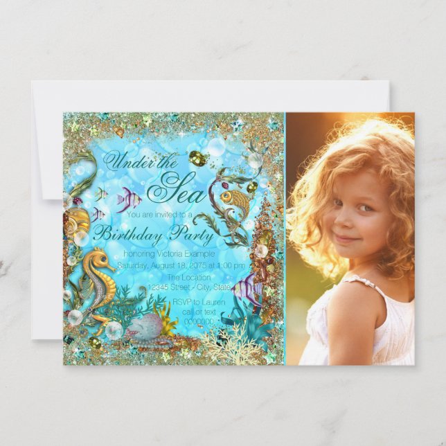 Invitation Sous la mer Photo fête d'anniversaire (Devant)