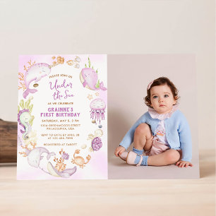 Invitation Sous la mer rose Fille premier anniversaire