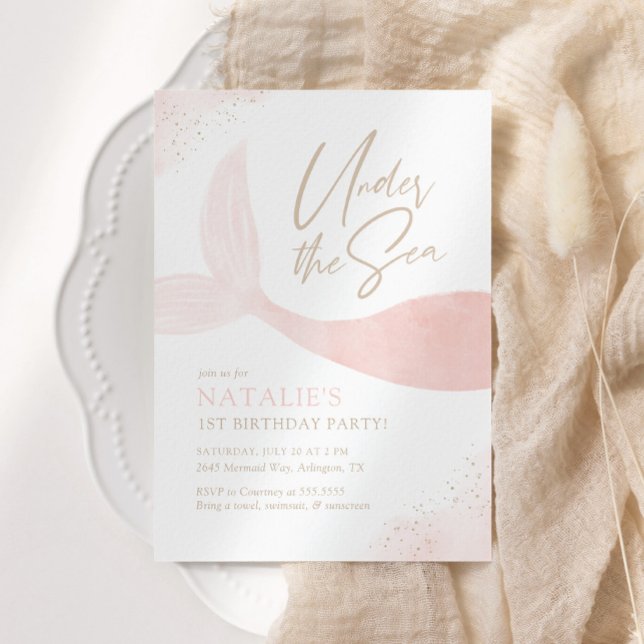 Invitation Sous la mer rose sirène fille fête d'anniversaire (Créateur téléchargé)