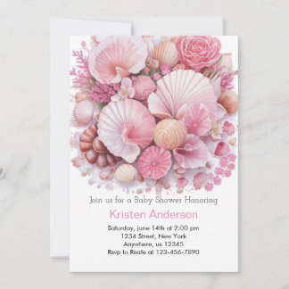 Invitation Sous la mer Shell Celebration Girl Baby shower