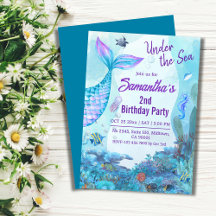 Sous la mer sirène bleu & violet 2e anniversaire