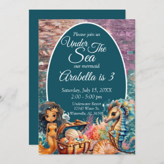 Invitation Sous la mer Sirène Noire Anniversaire