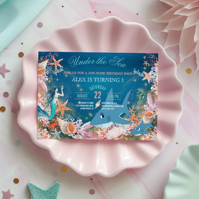 Invitation Sous la mer Sirène requins fête d'anniversaire de  (Créateur téléchargé)