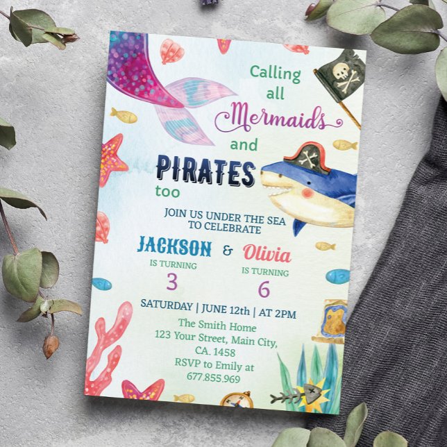 Invitation Sous La Mer Sirènes Et Pirates Anniversaire (Créateur téléchargé)