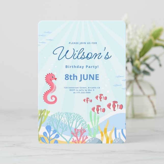 Invitation Sous la Sea Party, Ocean Animals Anniversaire (Debout devant)