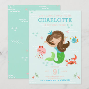 Invitation Sous la sirène de la mer avec des enfants à cheveu