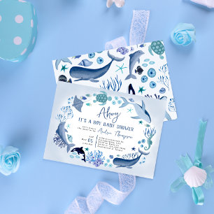 Invitation Sous l'Ahoy bleu mer C'est un Baby shower garçon