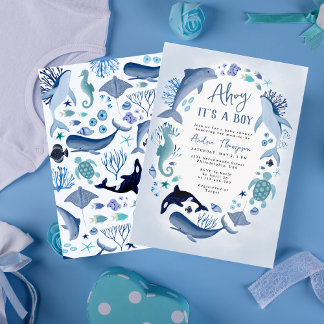 Invitation Sous l'Ahoy bleu mer C'est un Baby shower garçon