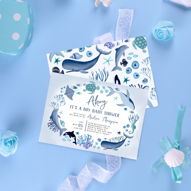 Invitation Sous l'Ahoy bleu mer C'est un Baby shower garçon (Créateur téléchargé)