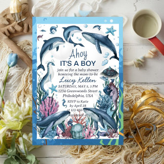 Invitation Sous l'Ahoy bleu mer C'est un garçon Baby shower I