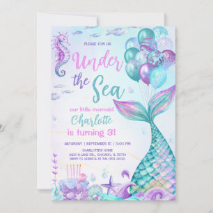 Invitation Sous l'anniversaire de 3 ans de la sirène de la me