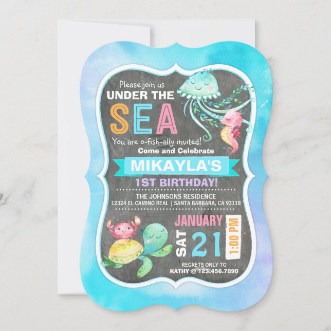 Invitation Sous l'anniversaire d'hippocampe de poulpe de (Devant)