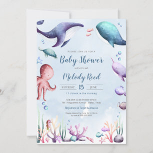 Invitation Sous l'aquarelle de la mer Baby shower d'animaux m