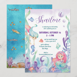 Invitation Sous l'aquarelle marine Fête d'anniversaire de la 