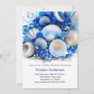 Invitation Sous le Baby shower Boho Blue Sea Ocean