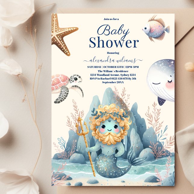 Invitation Sous le Baby shower d'animaux de l'océan marin (Créateur téléchargé)