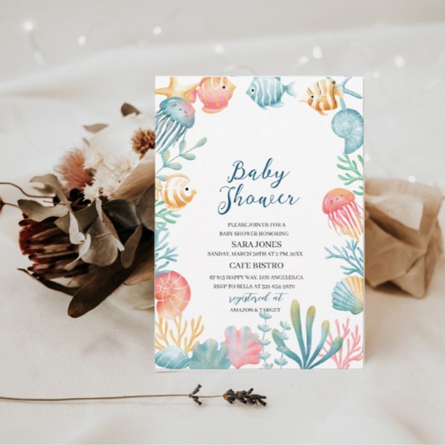 Invitation Sous le Baby shower d'aquarelle de l'océan marin (Créateur téléchargé)