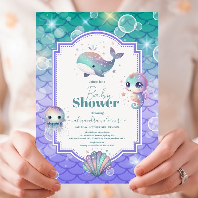 Invitation Sous le Baby shower d'aquarelle de mer (Créateur téléchargé)