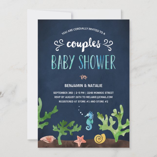 Invitation Sous le baby shower de couples de la mer | (Devant)