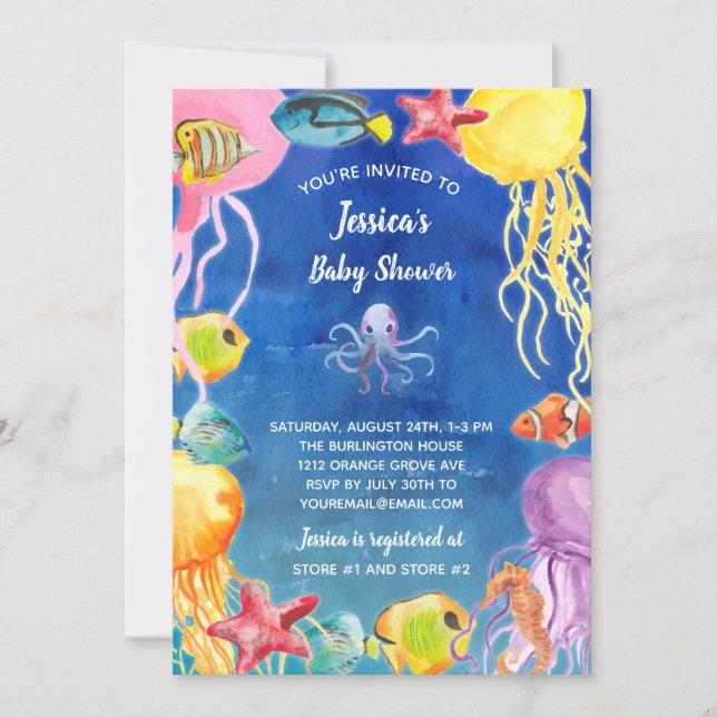Invitation Sous le Baby shower de la mer (Devant)