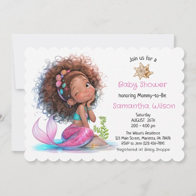 Invitation Sous le Baby shower de la petite sirène de la peti (Devant)