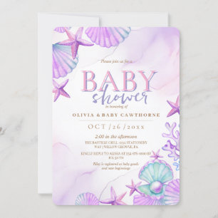 Invitation Sous le Baby shower de mer Océan Aquarelle rose