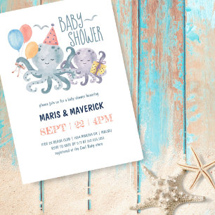 Invitation Sous le Baby shower de pieuvre d'aquarelle de mer