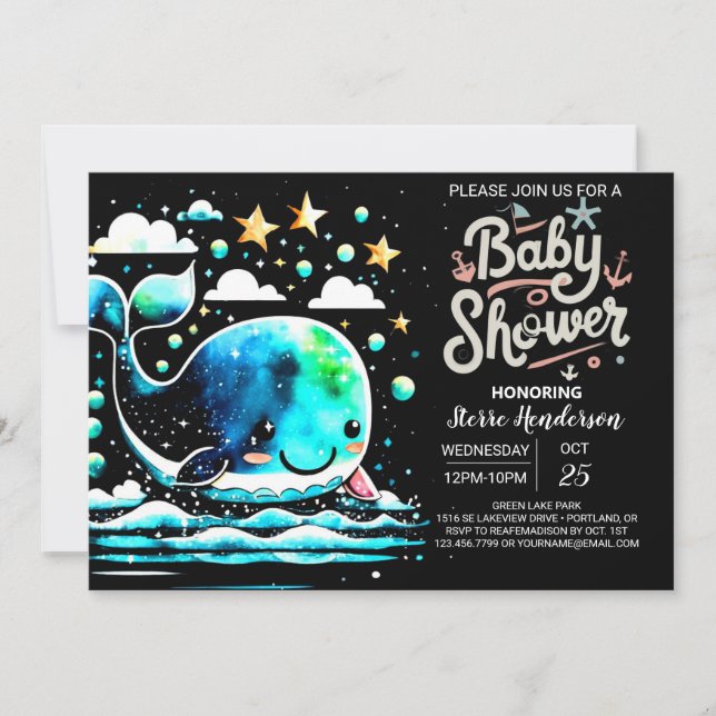 Invitation Sous le Baby shower des Garçons de la Baleine de M (Devant)