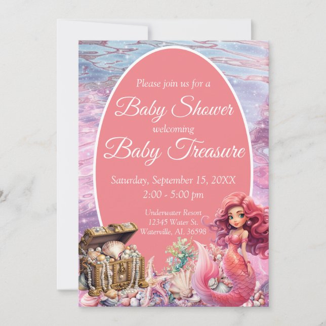 Invitation Sous le Baby shower des sirènes de mer (Devant)