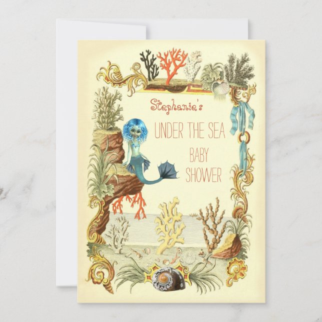 Invitation Sous le Baby shower des sirènes de mer (Devant)